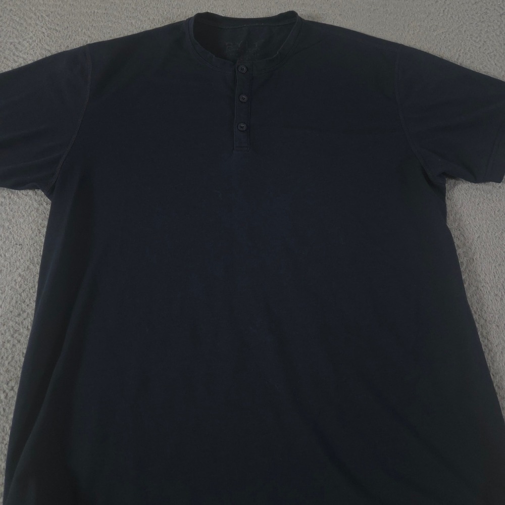 BYLT Shirt Mens Medium Navy Drop-Cut Henley Blend Curved Hem Short Sleeve Top